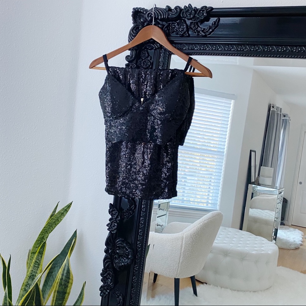 Revamped | Women’s Two Piece Black Sequin Skirt Set